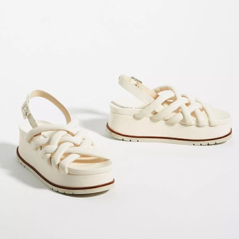 Anthropologie Elvio Zanon Cream Sport Wedges Platform Leather Size 41 US 11 NEW